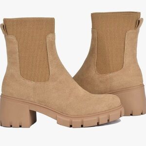 Tan Chunky Heel Ankle Boots